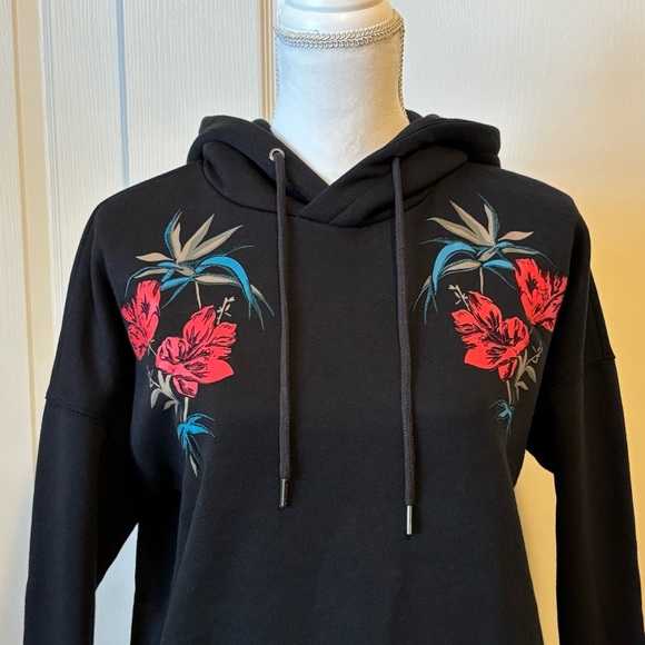 Volcom Black Burned Down Embroidered Flower Hoodie Women’s XS - Picture 4 of 12